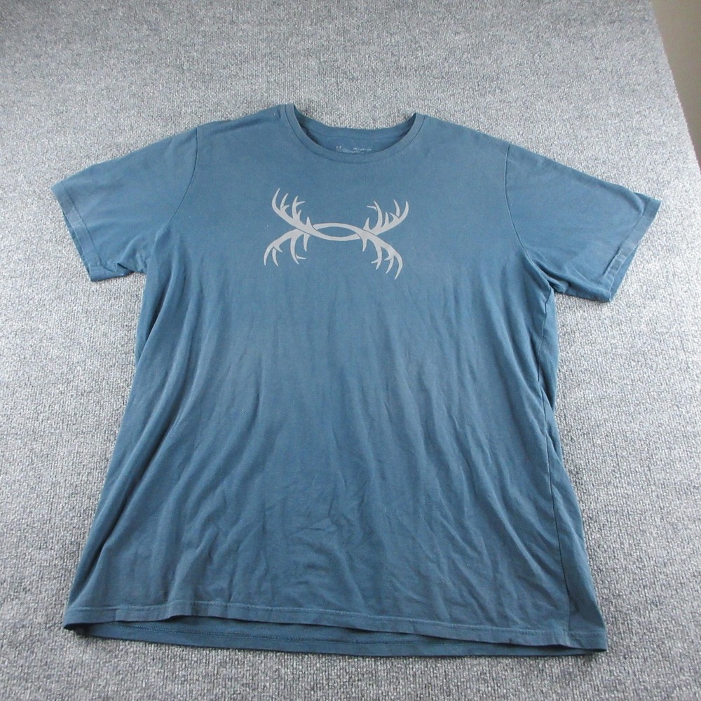 Under Armour Shirt Mens 3XL Blue Short Sleeve Antler Logo Graphic Tee Hunting